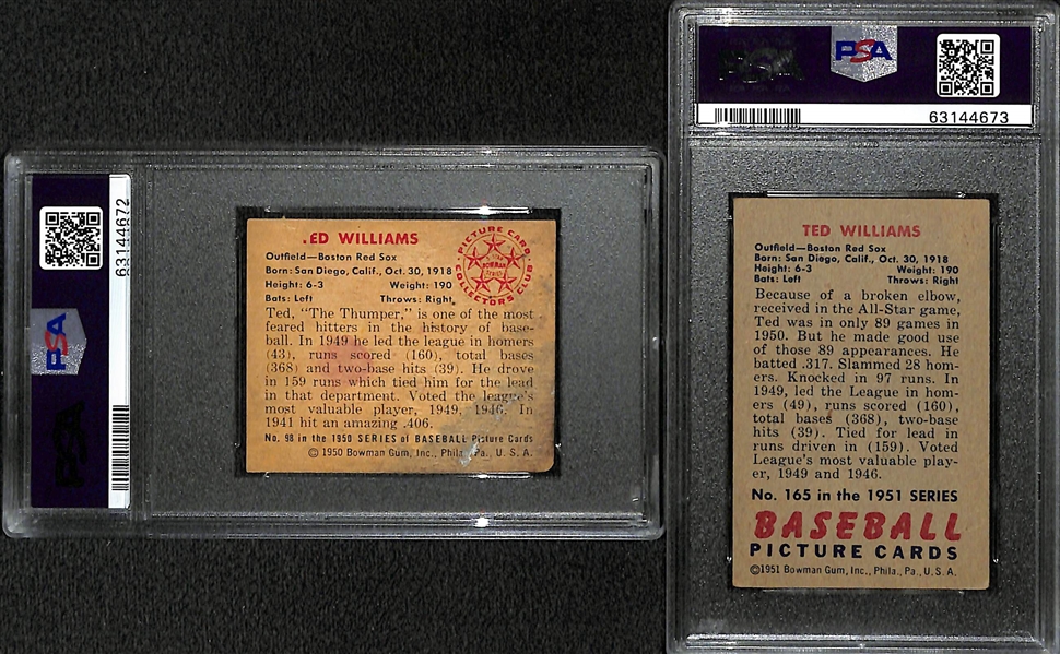 Ted Williams Lot - 1950 Bowman #98 (PSA 1MC) & 1951 Bowman #165 (PSA 3)